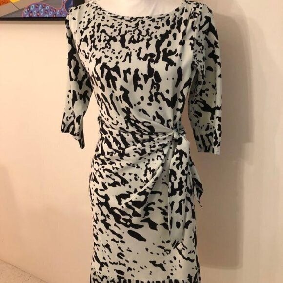 Diane Von Furstenberg DVF New Della Dress Paint Splatter Print Mint Green Black - Picture 2 of 13